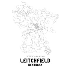 Leitchfield Kentucky. US street map with black and white lines.