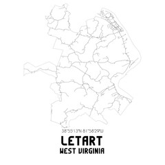 Fototapeta na wymiar Letart West Virginia. US street map with black and white lines.