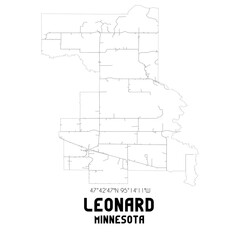 Leonard Minnesota. US street map with black and white lines.