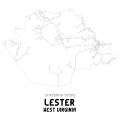 Lester West Virginia. US street map with black and white lines.