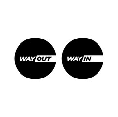 way out and way in vector icon. Black and white way in and out symbol.