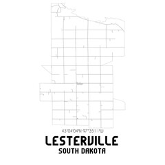 Lesterville South Dakota. US street map with black and white lines.