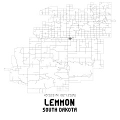 Lemmon South Dakota. US street map with black and white lines.