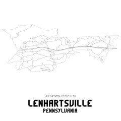 Lenhartsville Pennsylvania. US street map with black and white lines.