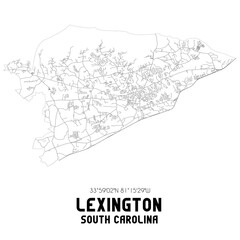 Lexington South Carolina. US street map with black and white lines.