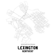 Lexington Kentucky. US street map with black and white lines.