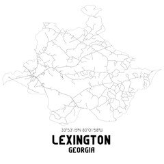 Lexington Georgia. US street map with black and white lines.