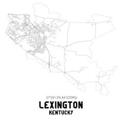 Lexington Kentucky. US street map with black and white lines.