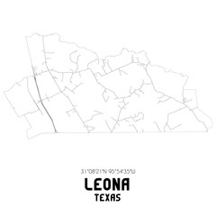 Leona Texas. US street map with black and white lines.
