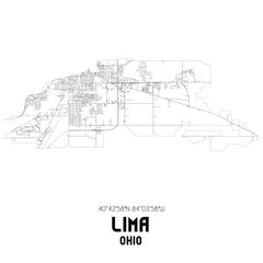Lima Ohio. US street map with black and white lines.