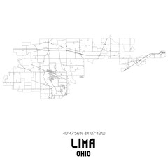 Lima Ohio. US street map with black and white lines.