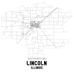 Lincoln Illinois. US street map with black and white lines.