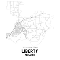 Liberty Missouri. US street map with black and white lines.