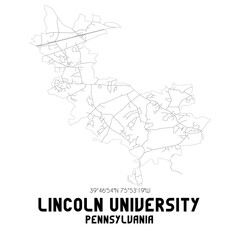 Lincoln University Pennsylvania. US street map with black and white lines.