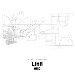 Lima Ohio. US street map with black and white lines.