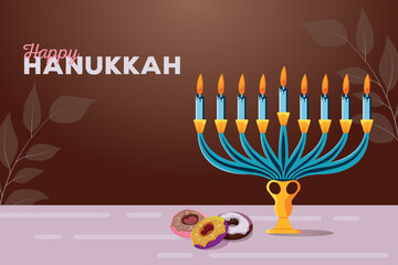 Hand-drawn Hanukkah greeting card flat vector illustration
