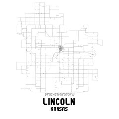 Lincoln Kansas. US street map with black and white lines.