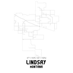 Lindsay Montana. US street map with black and white lines.