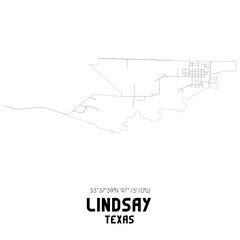 Lindsay Texas. US street map with black and white lines.