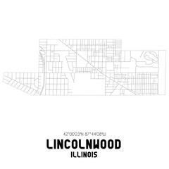 Lincolnwood Illinois. US street map with black and white lines.
