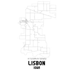 Lisbon Iowa. US street map with black and white lines.