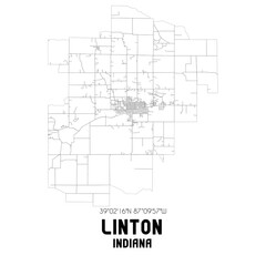 Linton Indiana. US street map with black and white lines.