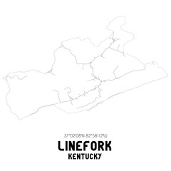 Linefork Kentucky. US street map with black and white lines.