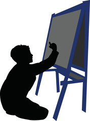 a boy studying, silhouette vector