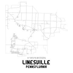 Linesville Pennsylvania. US street map with black and white lines.