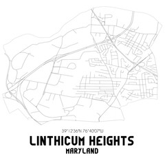 Fototapeta na wymiar Linthicum Heights Maryland. US street map with black and white lines.