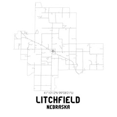 Litchfield Nebraska. US street map with black and white lines.
