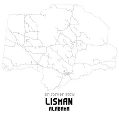 Lisman Alabama. US street map with black and white lines.