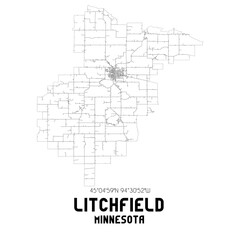 Litchfield Minnesota. US street map with black and white lines.