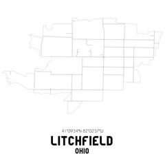 Litchfield Ohio. US street map with black and white lines.