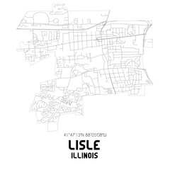 Lisle Illinois. US street map with black and white lines.
