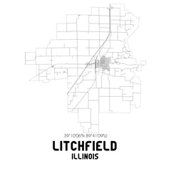 Litchfield Illinois. US street map with black and white lines.