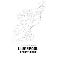 Liverpool Pennsylvania. US street map with black and white lines.