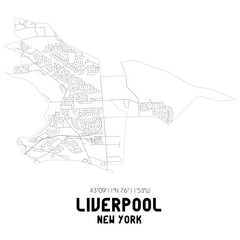 Liverpool New York. US street map with black and white lines.