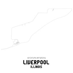 Liverpool Illinois. US street map with black and white lines.