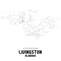 Livingston Alabama. US street map with black and white lines.