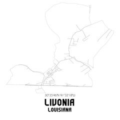 Livonia Louisiana. US street map with black and white lines.