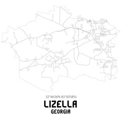 Lizella Georgia. US street map with black and white lines.