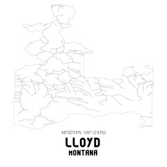 Lloyd Montana. US street map with black and white lines.