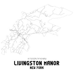 Livingston Manor New York. US street map with black and white lines.