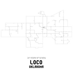 Loco Oklahoma. US street map with black and white lines.