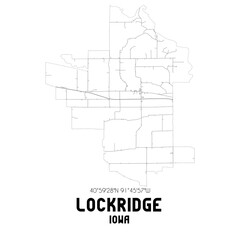 Lockridge Iowa. US street map with black and white lines.