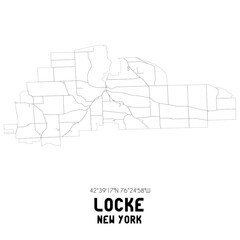 Locke New York. US street map with black and white lines.