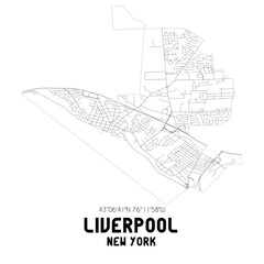 Liverpool New York. US street map with black and white lines.