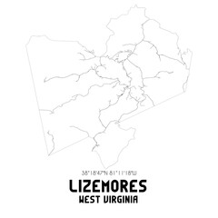 Lizemores West Virginia. US street map with black and white lines.