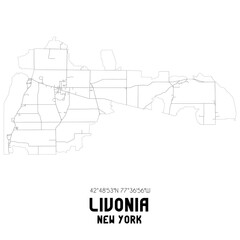Livonia New York. US street map with black and white lines.